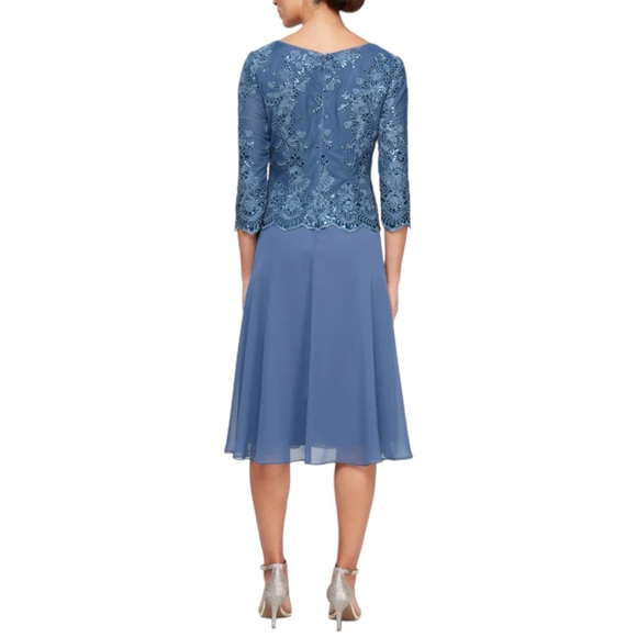 Alex Evenings 81171579 Mother of the Bride Tea Length Dress Vintage Blue - Picture 4 of 10